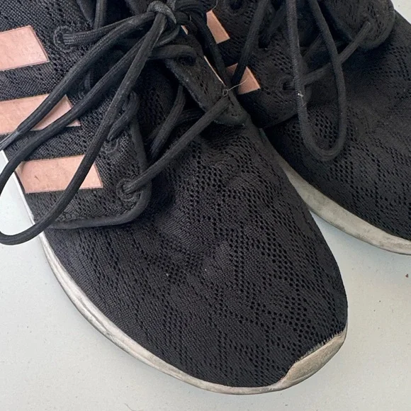 Adidas Women's Black Sneakers with Pink Stripes - Picture 3 of 5